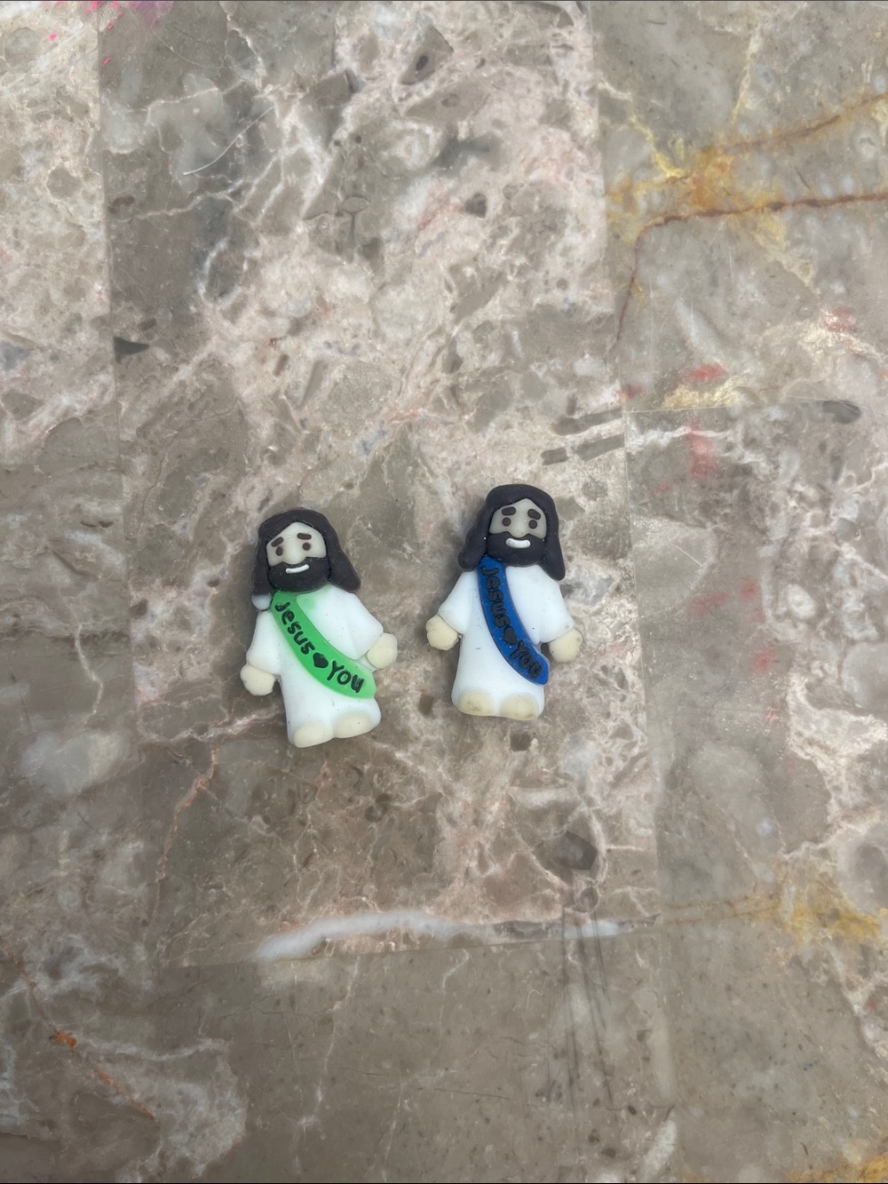 Cute Mini Jesus Charms with Green and Blue Sashes
